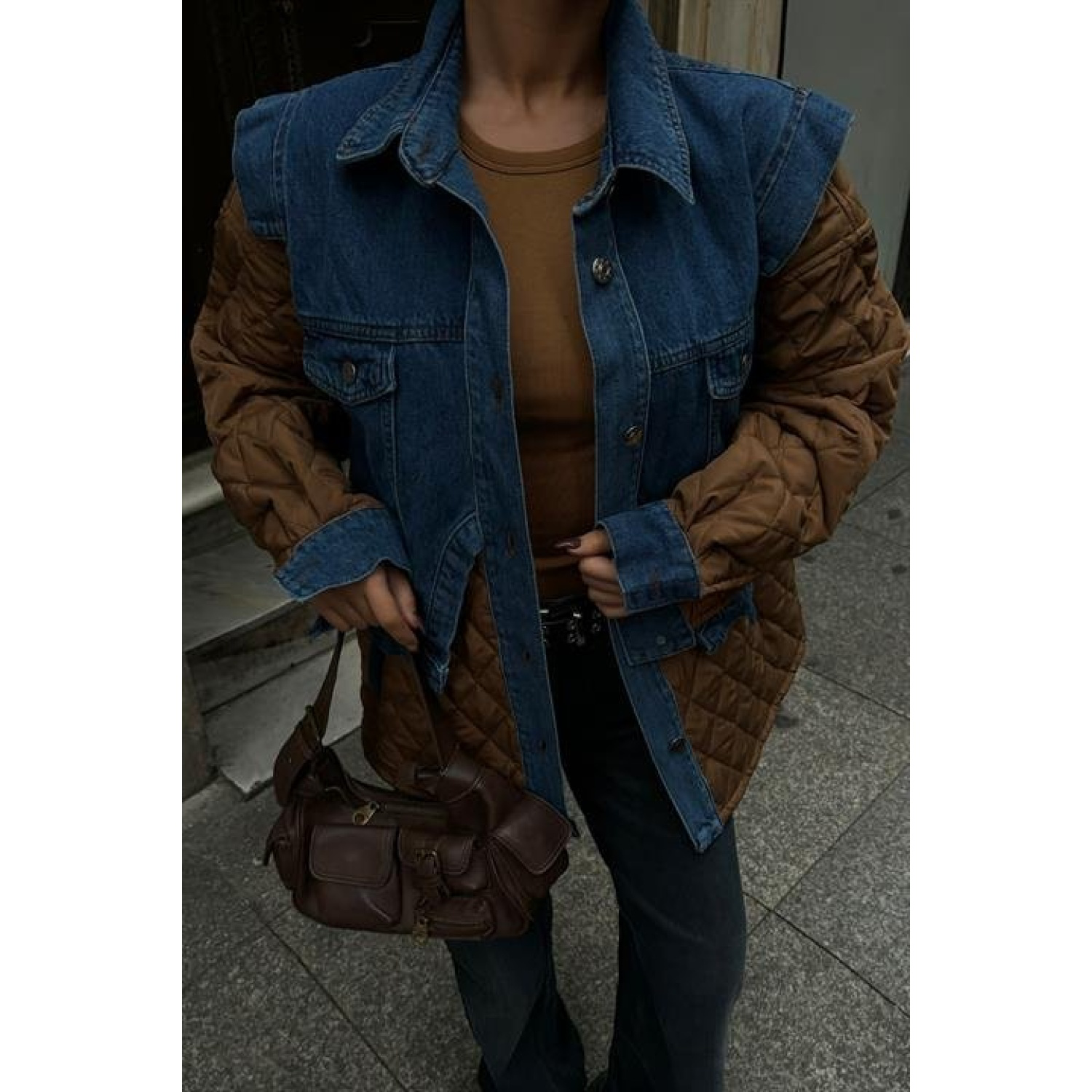 Denim Garnili Kapitone Ceket