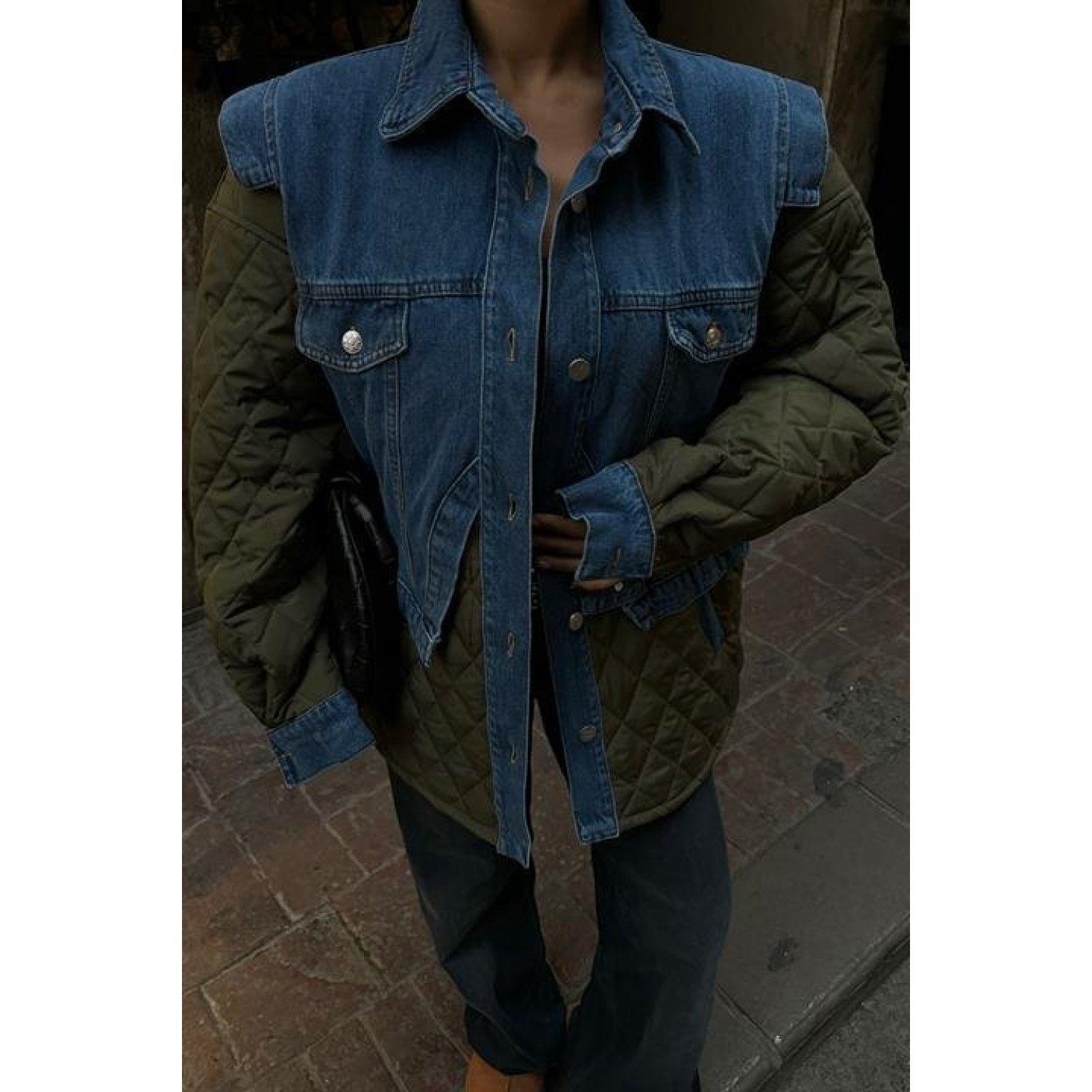 Denim Garnili Kapitone Ceket