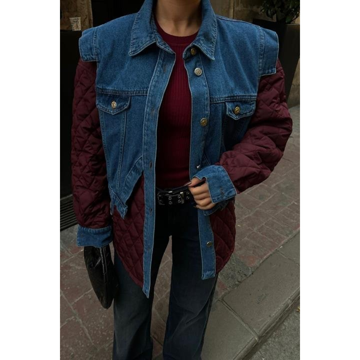 Denim Garnili Kapitone Ceket