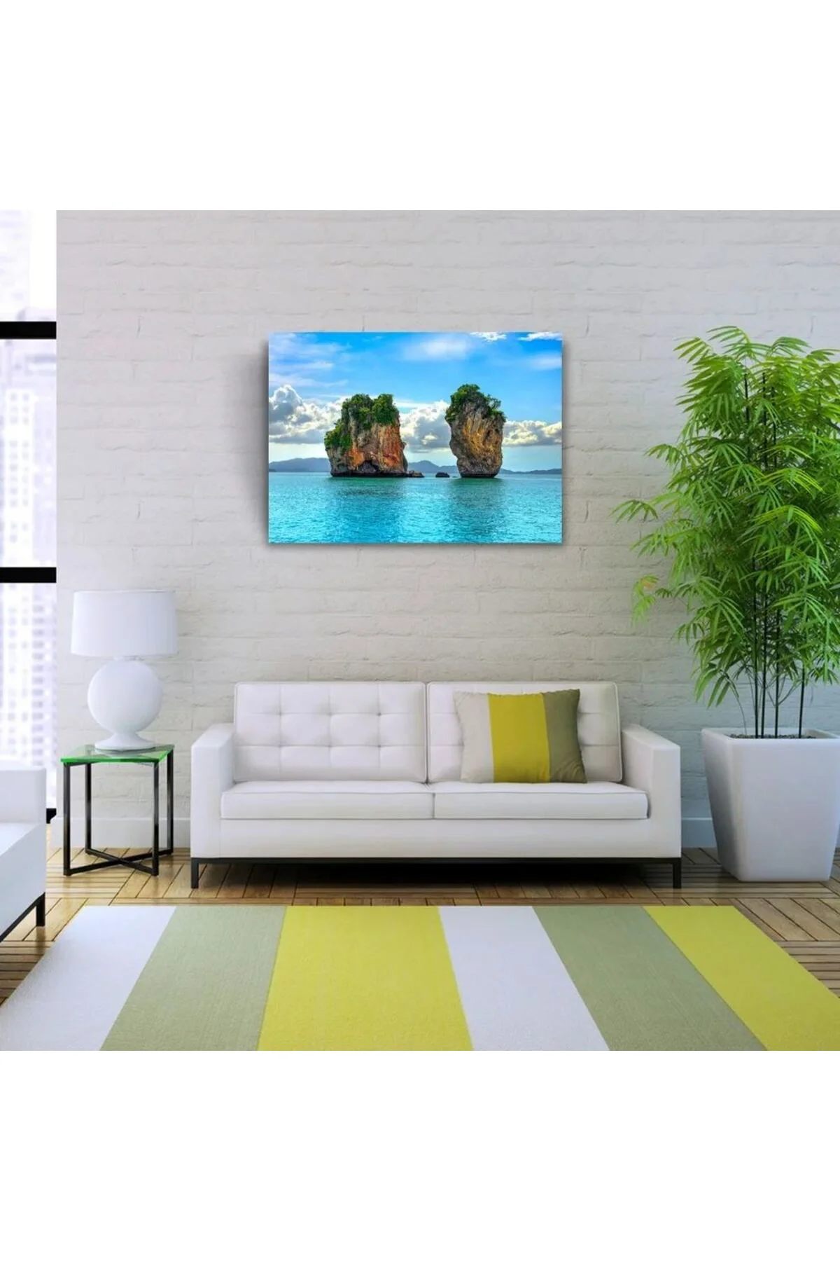 Deniz de İki Adacık, Mavi Tonlarda Fotoğraf Kanvas Tablo 50 x 70