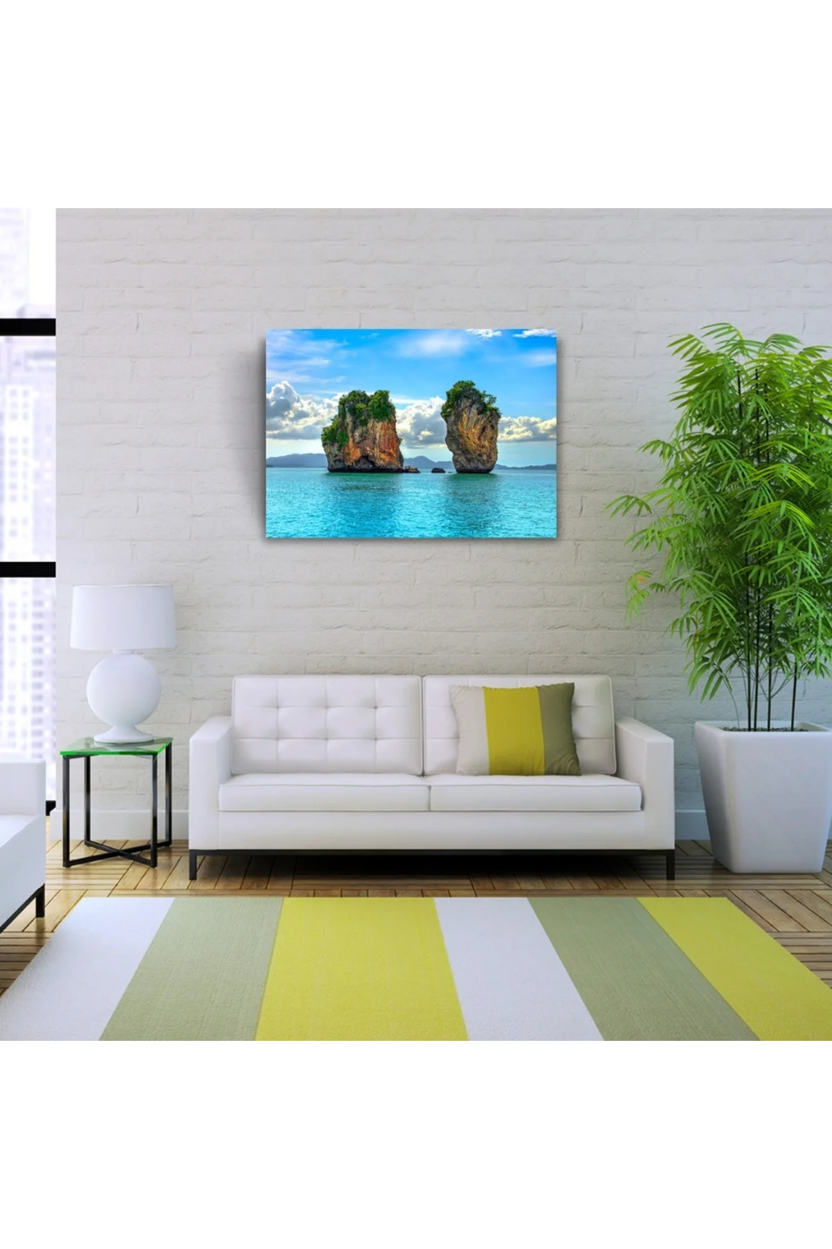 Deniz de İki Adacık, Mavi Tonlarda Fotoğraf Kanvas Tablo 50 x 70
