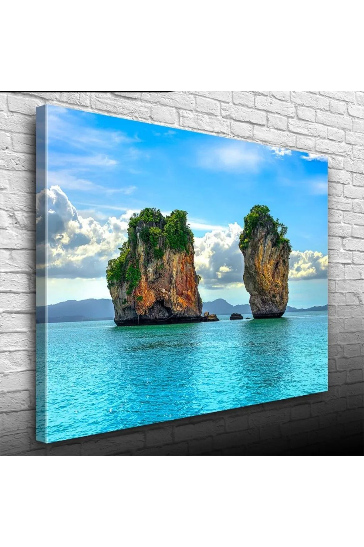 Deniz de İki Adacık, Mavi Tonlarda Fotoğraf Kanvas Tablo 50 x 70