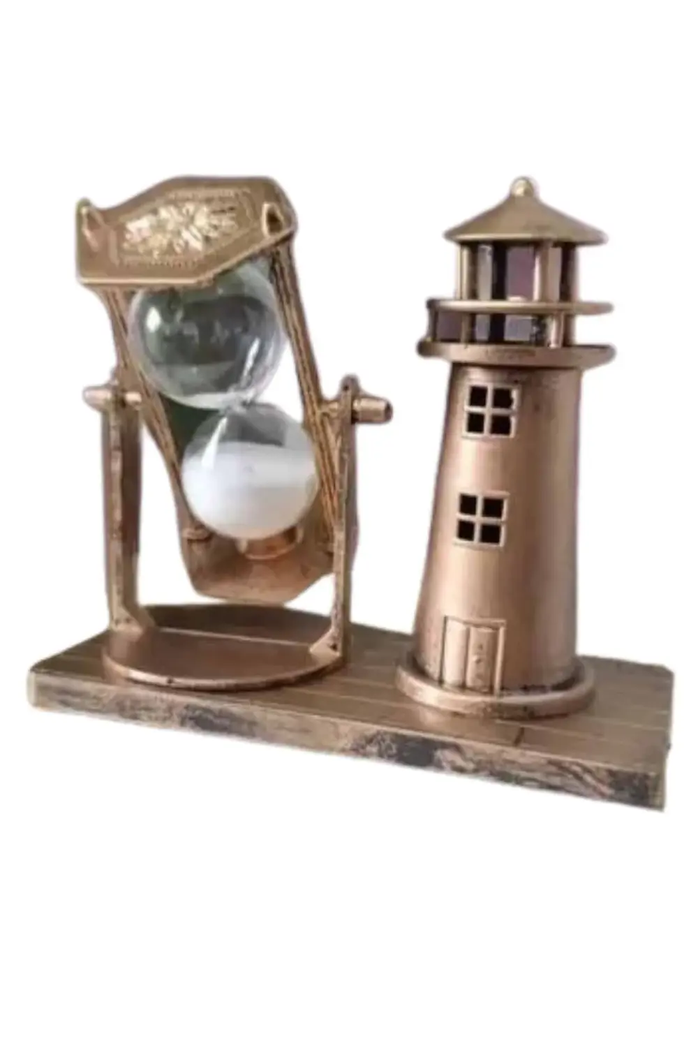 Deniz Feneri Kum Saati Ahşap Görünümlü Vintage Tarz Biblo