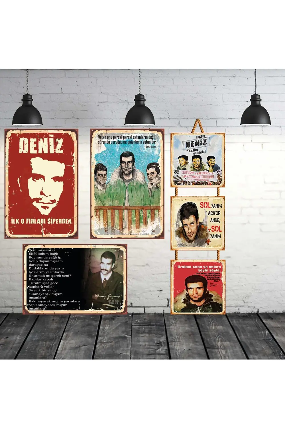 Deniz Gezmiş Sözleri Seti 3 Adet 20x30 Cm 3 Adet 15x15 Cm Retro A