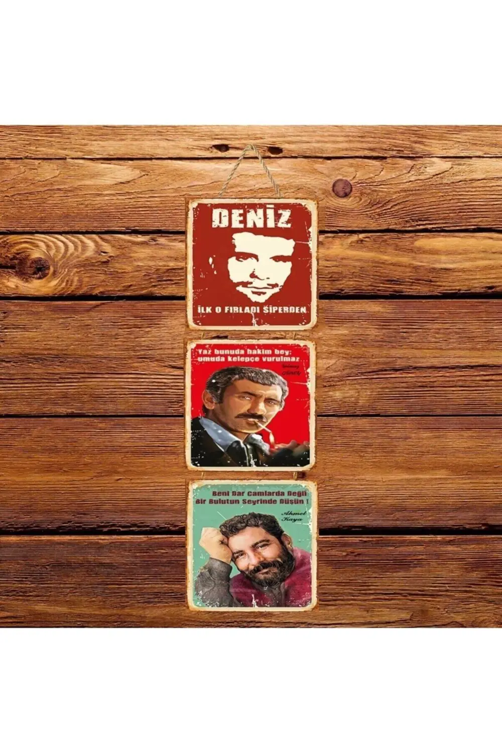 Deniz Gezmiş Yılmaz Güney Ahmet Kaya Üçlü Retro Ahşap Poster