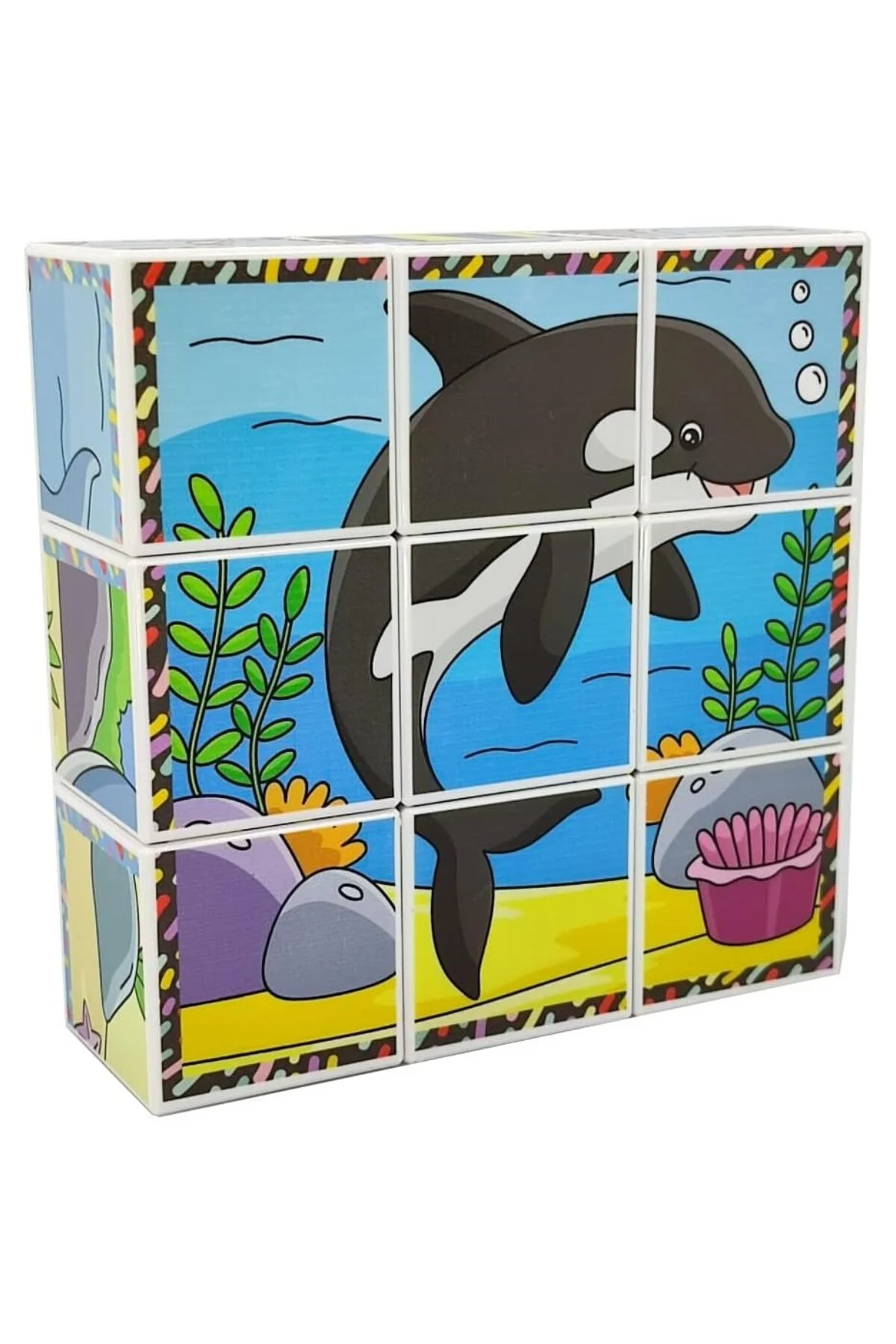 Deniz Hayvanları 3D Manyetik Puzzle (9 Mıknatıslı Küp 6 Yapboz)