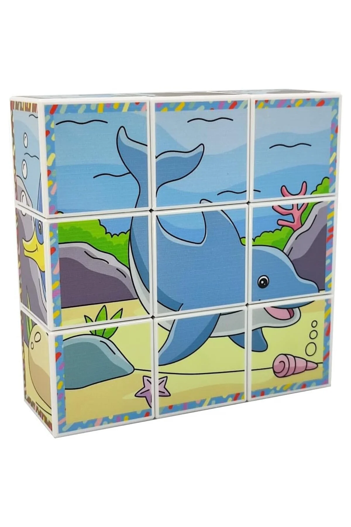 Deniz Hayvanları 3D Manyetik Puzzle (9 Mıknatıslı Küp 6 Yapboz)