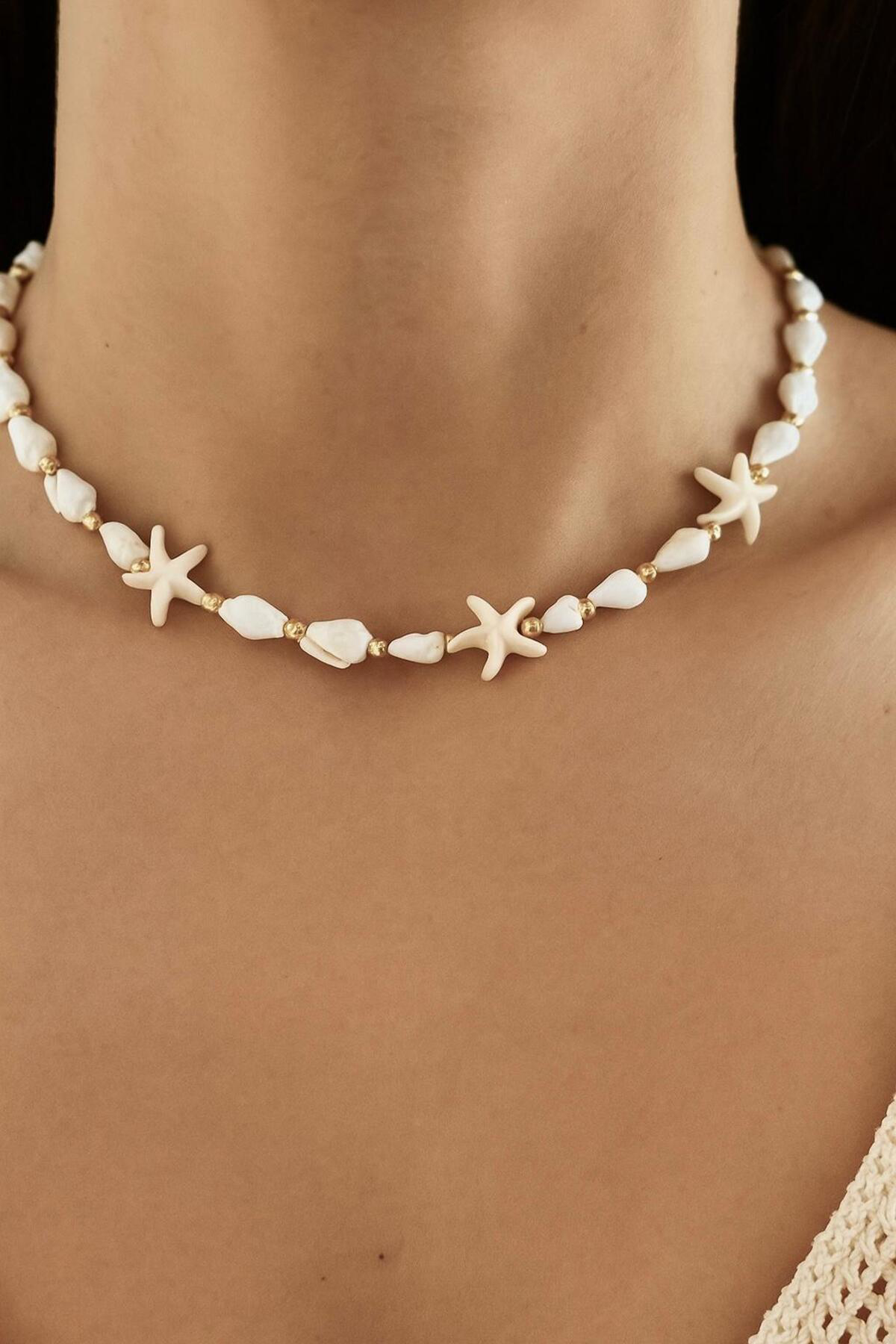 Arescollection Deniz Kabuklu Deniz Yıldızlı Kolye Bileklik Set