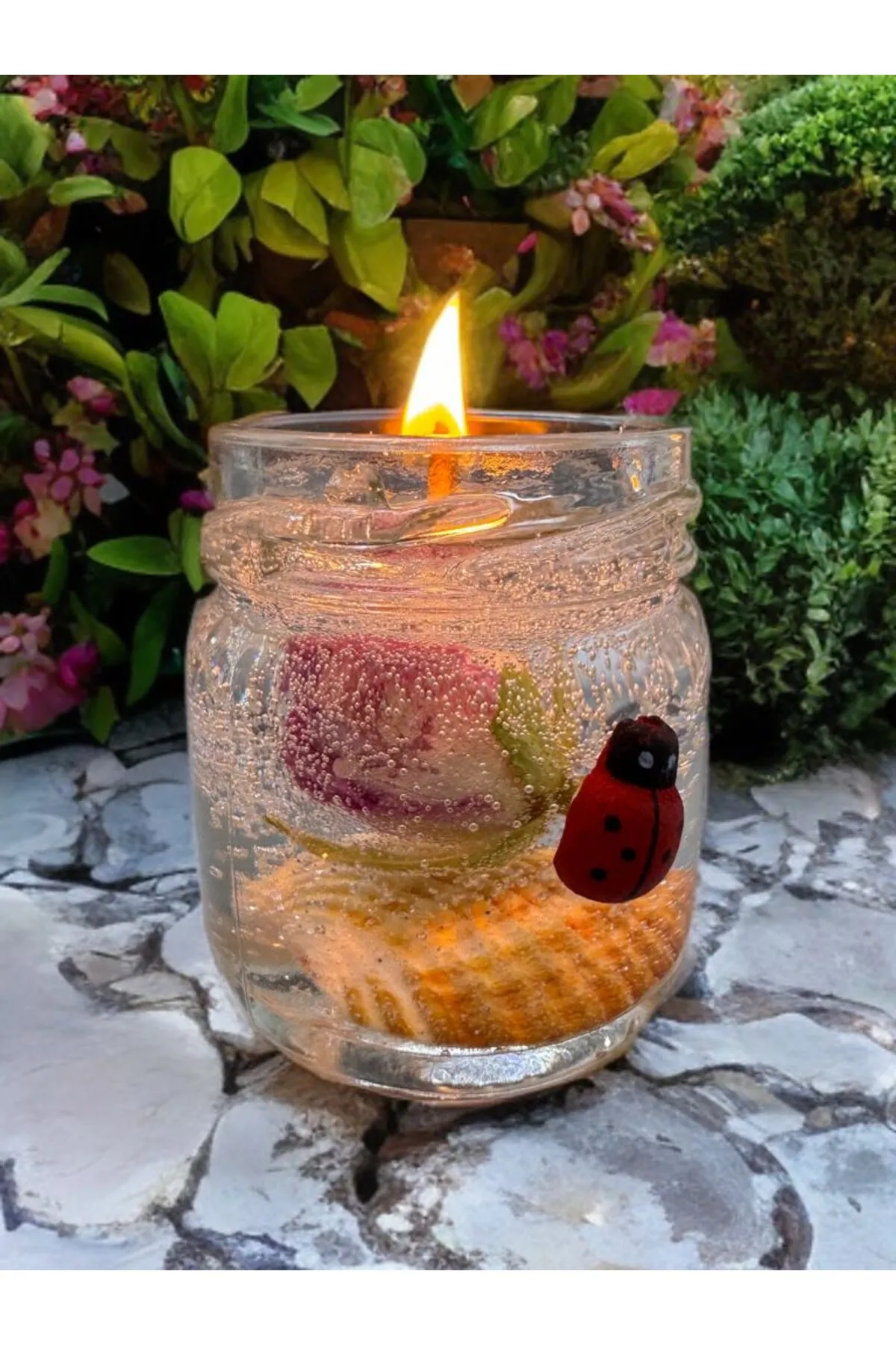 Aresmumatölyesi  Deniz Kabuklu Uğur Böcekli Gül Detayli Cam Kavanozda Dekoratif He