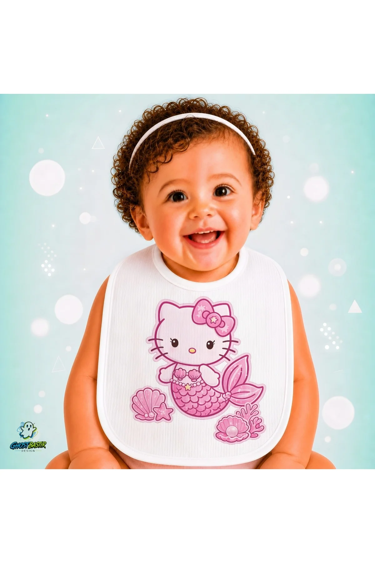 Deniz Kızı Hello Kitty Keten Bebek Mama Önlüğü – Yumuşak, Emici, Yıkanabilir, Özel Tasarım P043