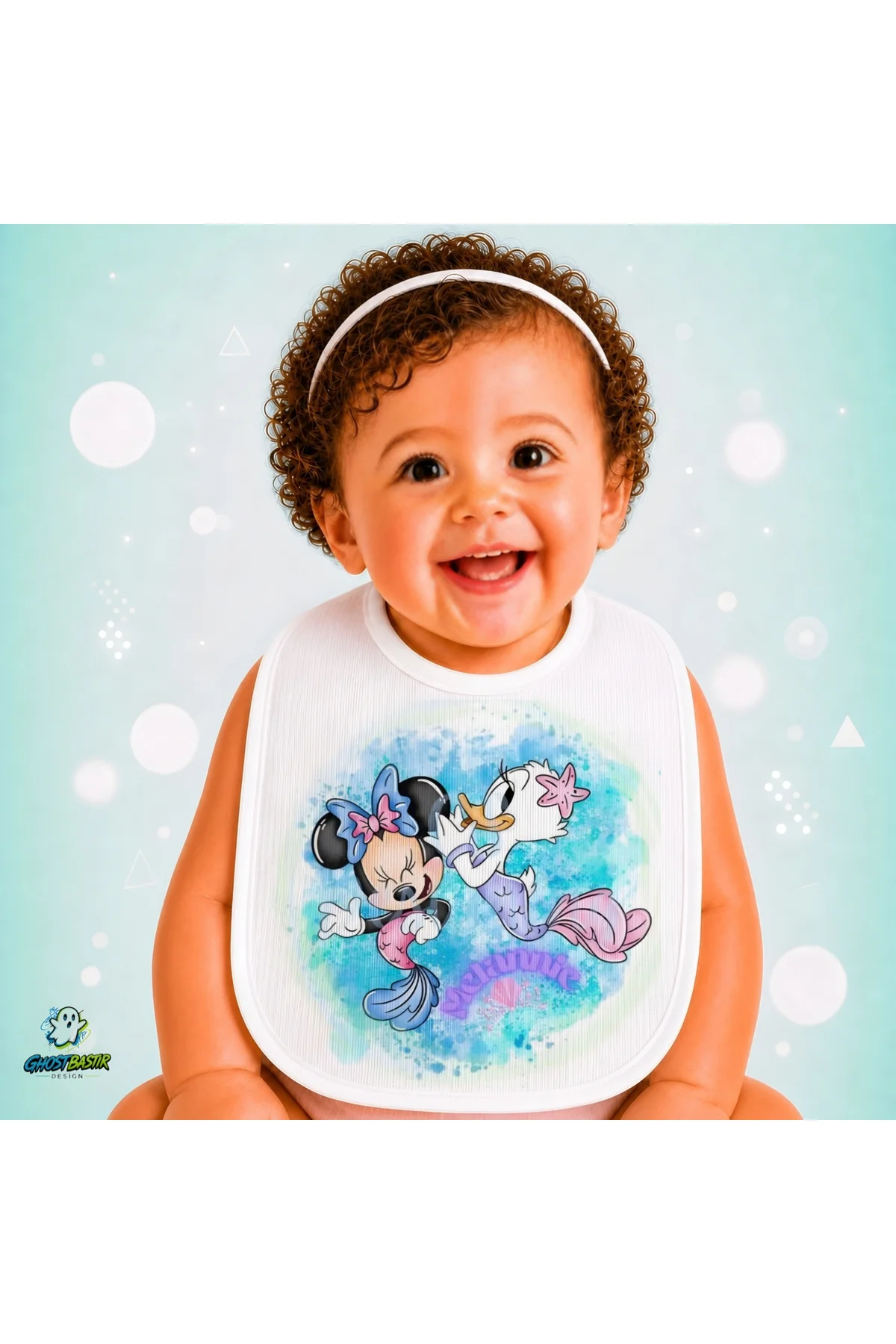 Deniz Kızı Minnie Mouse Keten Bebek Mama Önlüğü – Yumuşak, Emici, Yıkanabilir, Özel Tasarım P044
