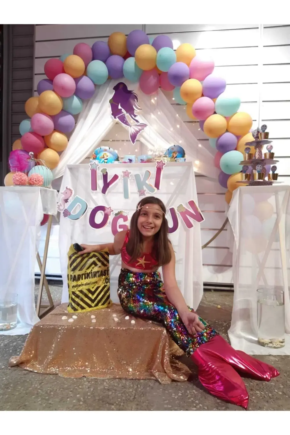 Deniz Kızı Pulpayet Deniz Yıldızlı Prenses Kostüm Mavi Kız Çocuk