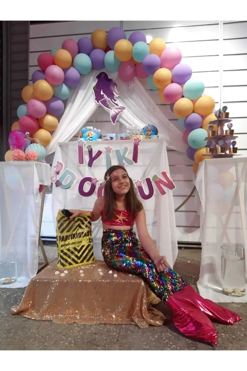 Deniz Kızı Pulpayet Deniz Yıldızlı Prenses Kostüm Mavi Kız Çocuk