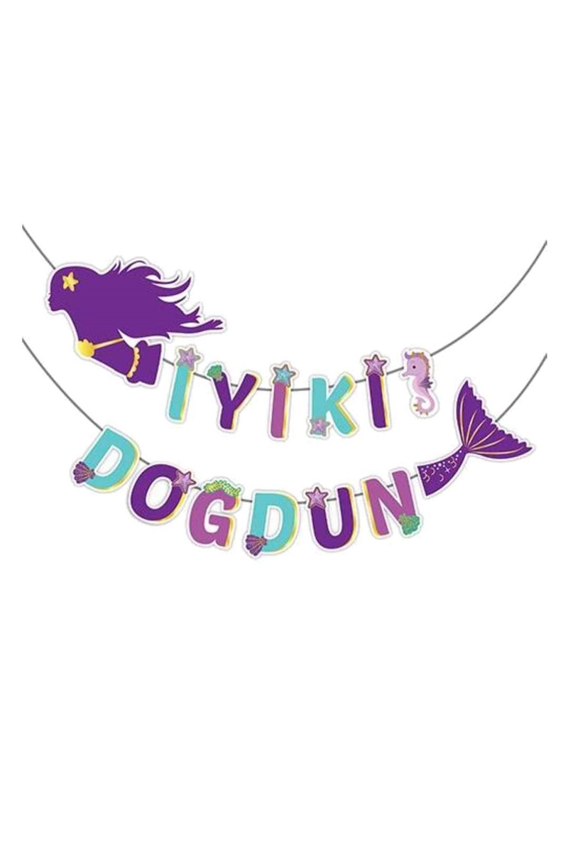 Deniz Kızı Temalı İyi ki Doğdun Yazılı 3D Banner Süs Deniz Kızı Temalı İyi ki Doğdun Yazılı 3D Banner Süs