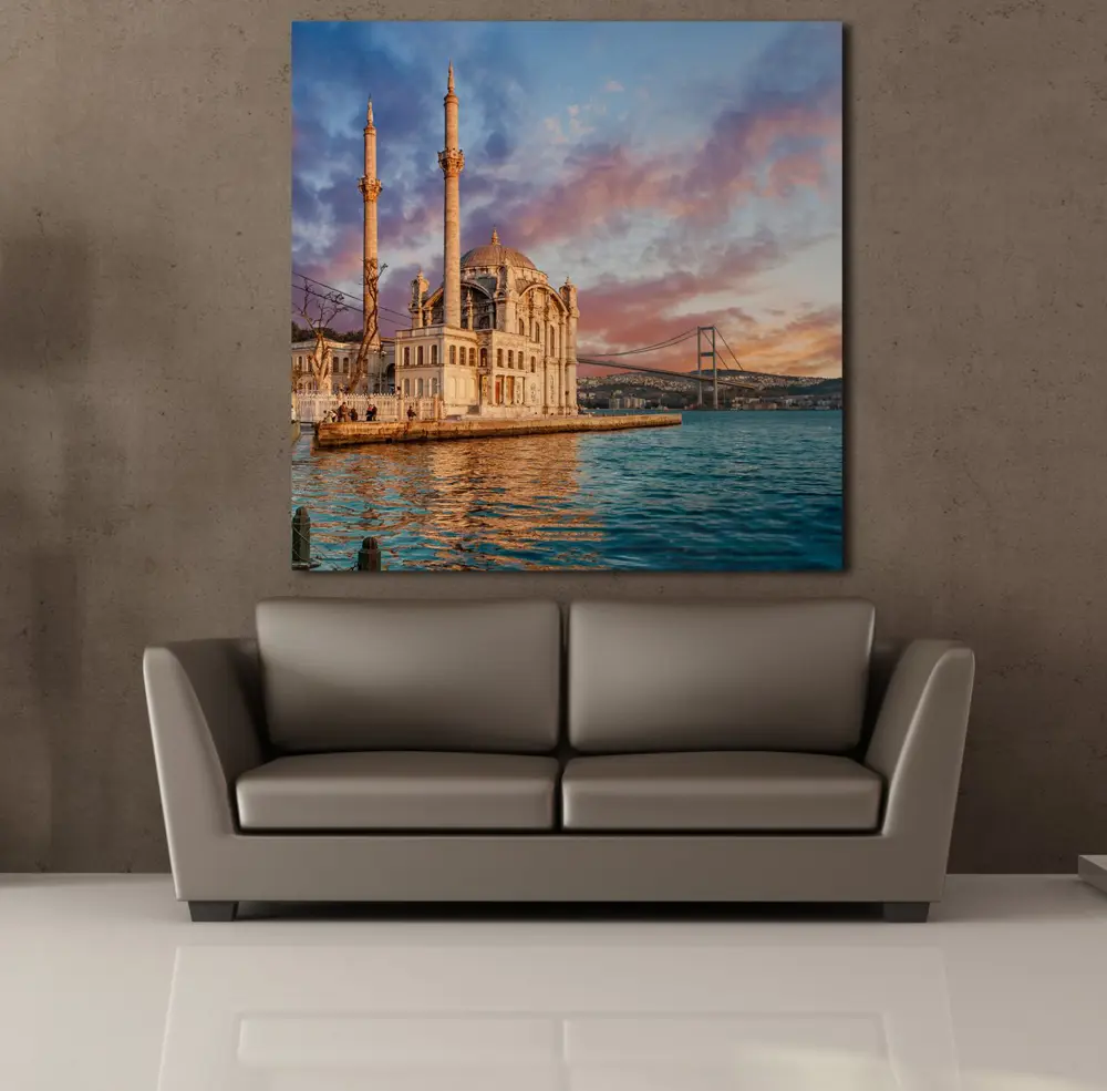 DENİZ MANZARALI CAMİ KANVAS TABLO