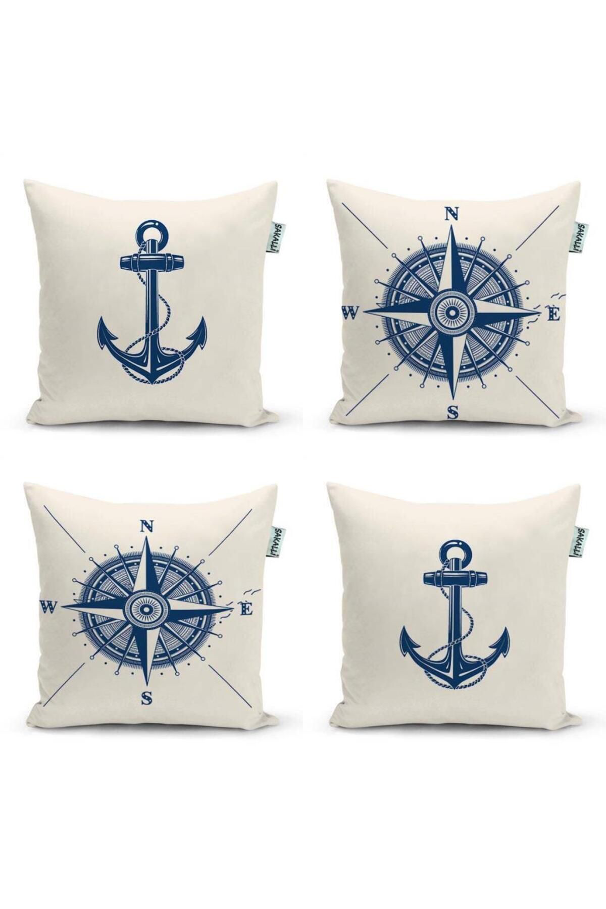 Deniz Temalı 3d Dijital Baskılı 4lü Dekoratif Kırlent Kılıfı