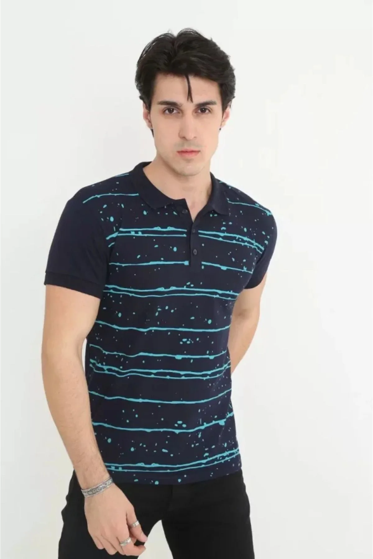 Deniz Yıldızı Erkek Yakalı Slim Fit Pike Çizgili T-Shirt - Lacive
