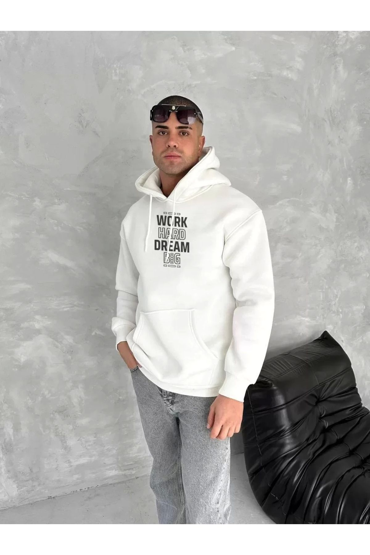 Deniz Yıldızı Kışlık Üç İplik Kapşonlu SweatShirt - Beyaz