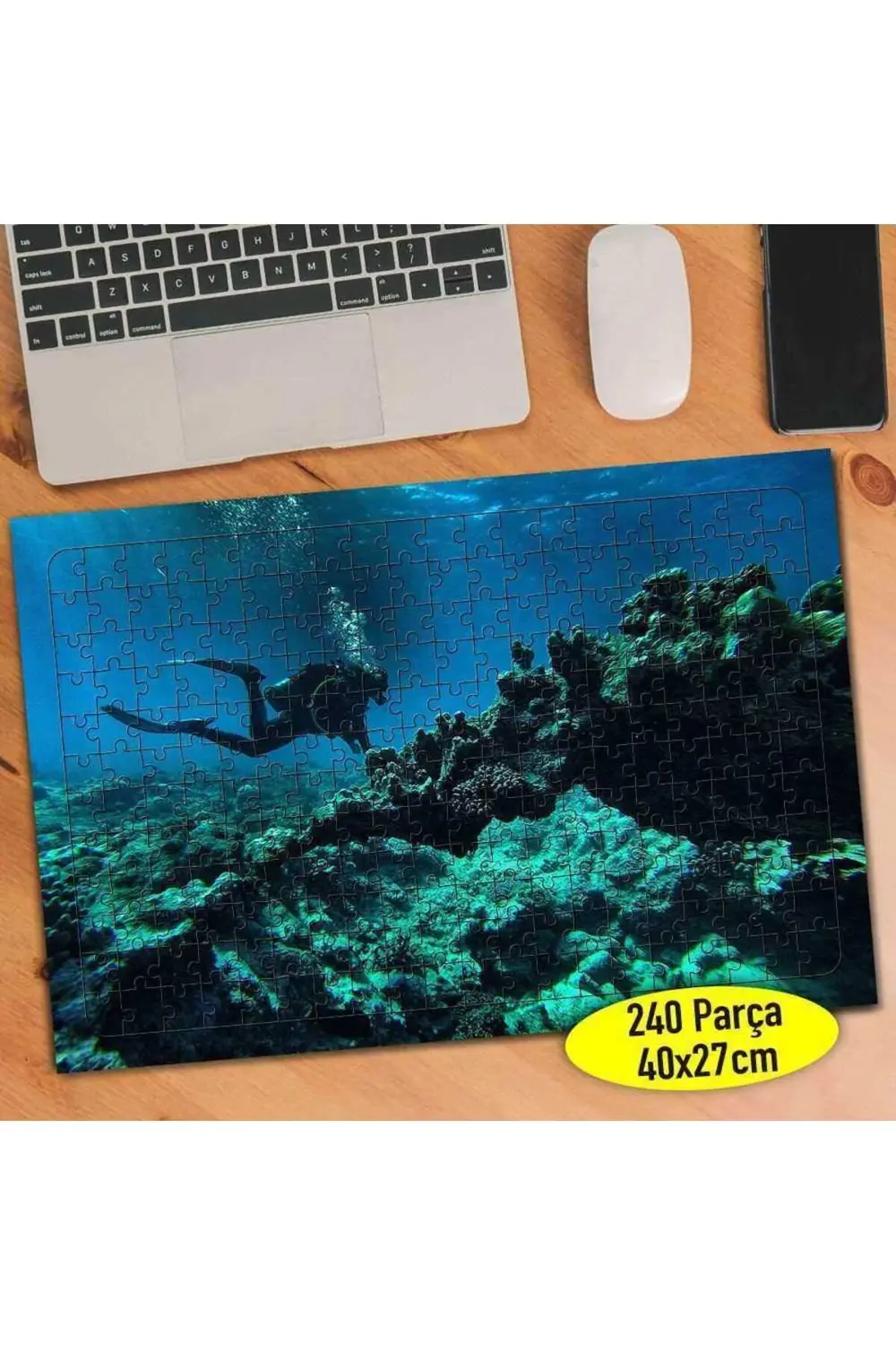 Denizaltında Yüzen Dalgıç 240 Parça Puzzle Yapboz Tablo-76182472
