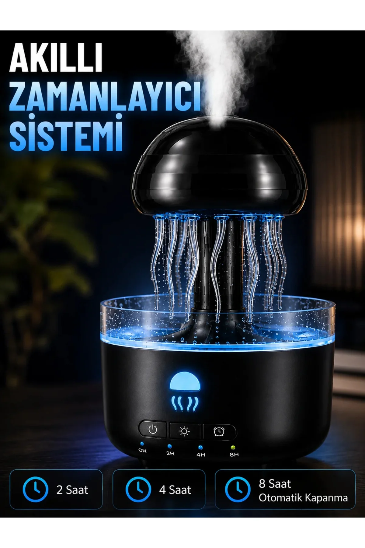 Denizanası Tasarımlı Ultrasonik Hava Nemlendirici RGB LED Işıklı Sessiz Buhar Makinesi Zaman Ayarlı