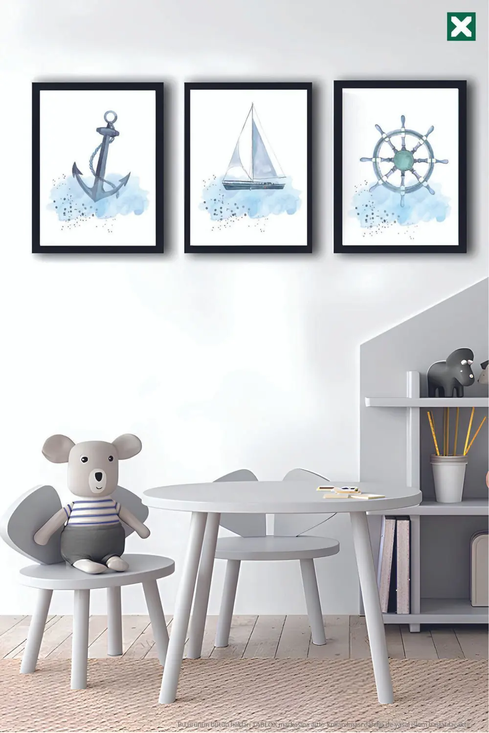Denizcilik Temalı 3’lü Çerçeve Görünümlü Modern MDF Tablo Seti – 