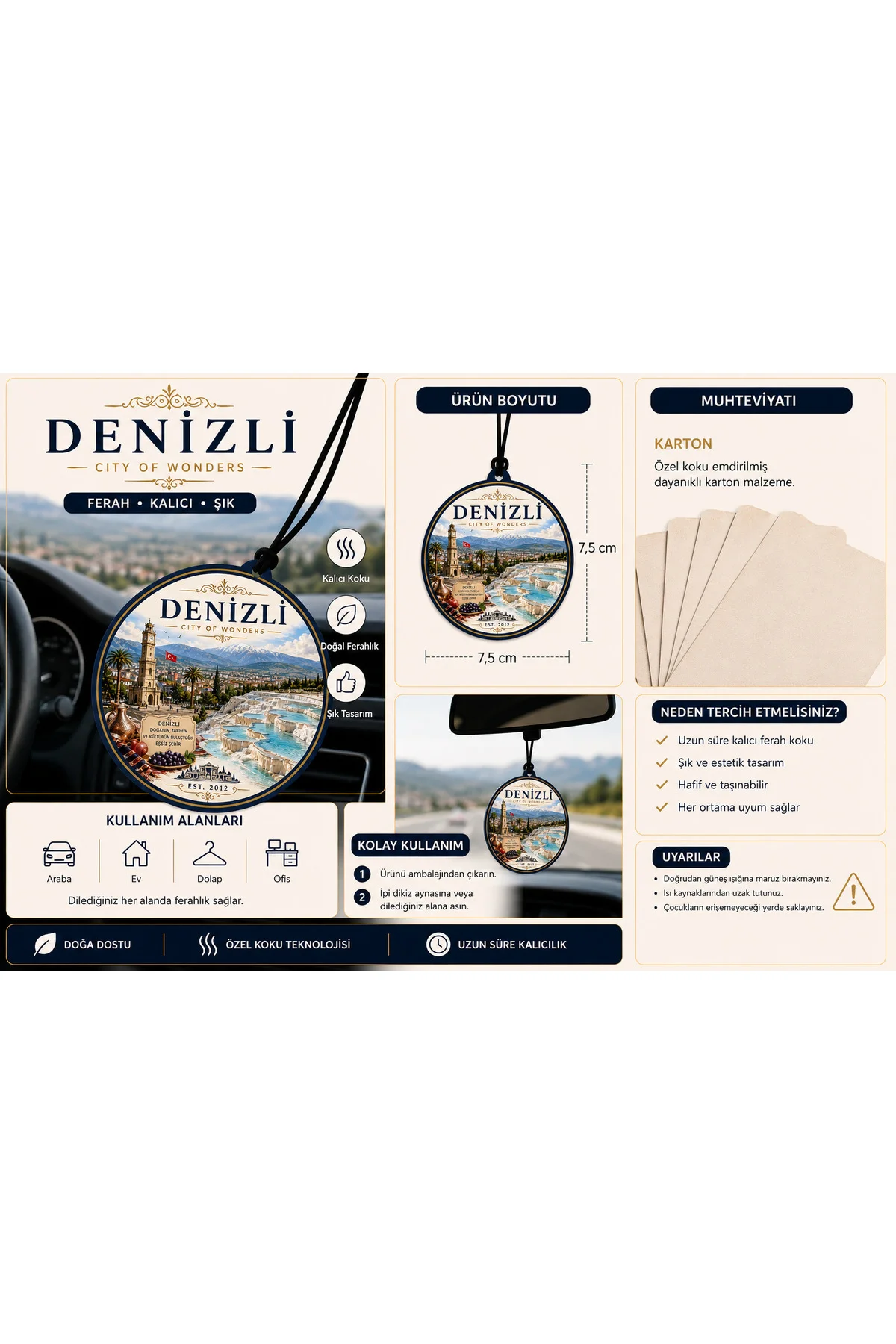 Denizli Şehri Tasarımlı Oto Kokusu,Araba Kokusu,Oto Aksesuarı ve 