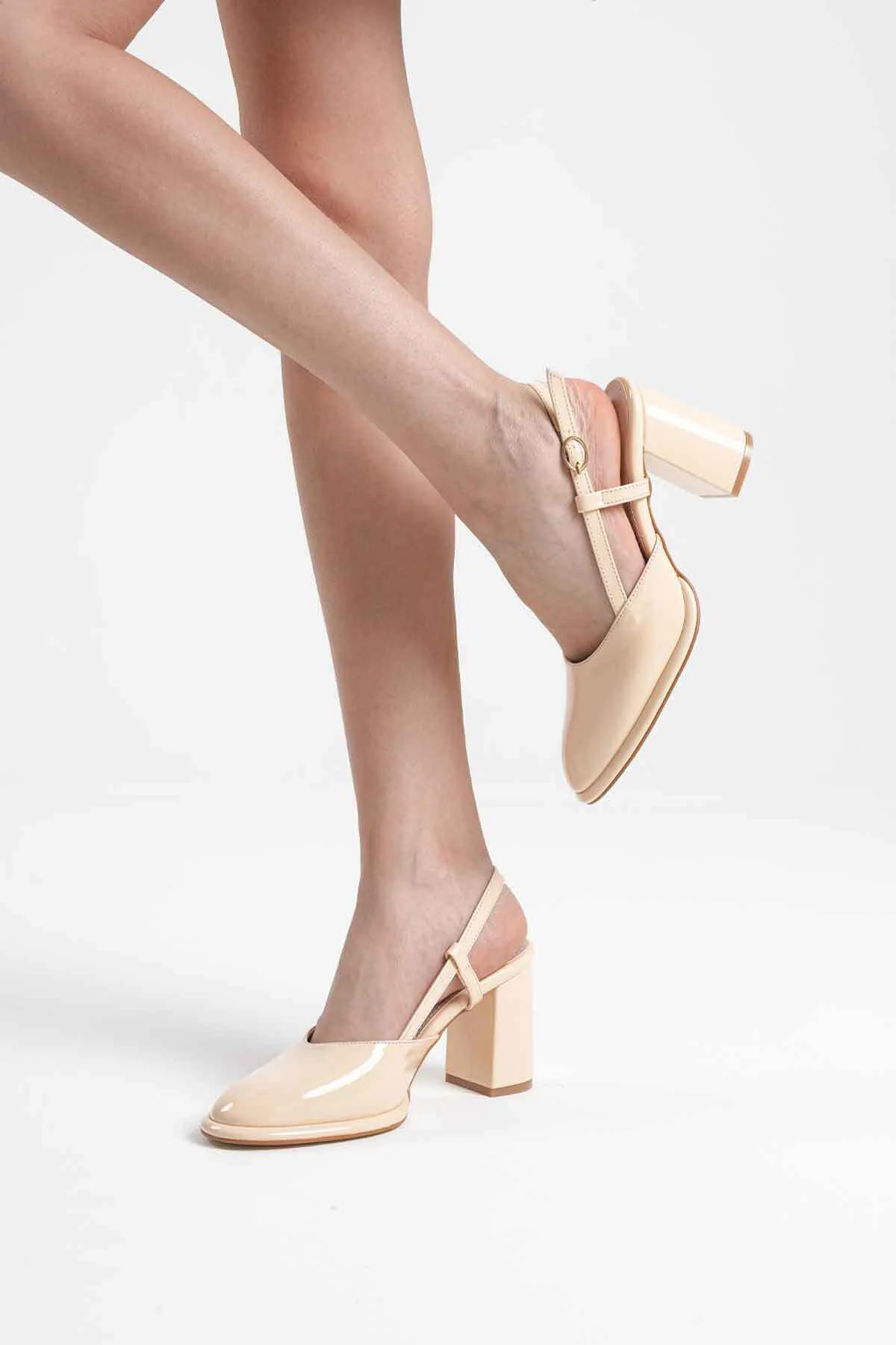 Denma Açık Sarı Rugan Kadın Topuklu Ayakkabı