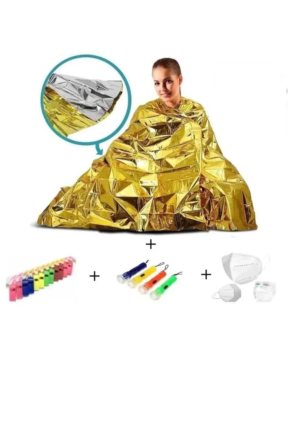 Deprem Acil Durum Kiti - 4 Adet Gri Termal Battaniye 4 Adet El Fe