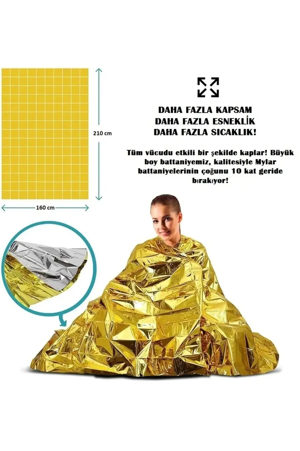 Deprem Afet Termal Acil Durum Battaniyesi Çift Taraflı Büyük Boy