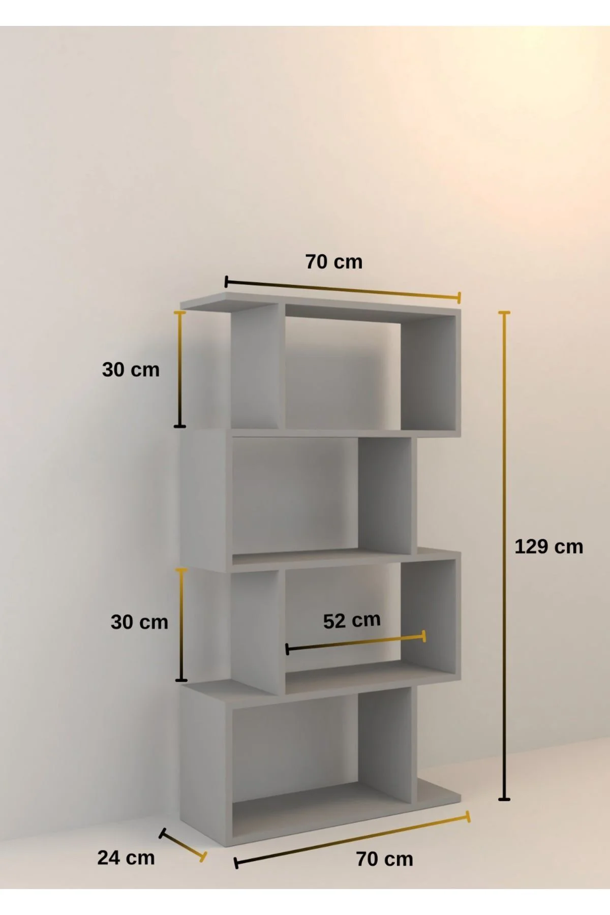 Derbent 4 Raflı Kitaplık Zikzak Dekoratif Raf Zigzag Kitaplık, Be