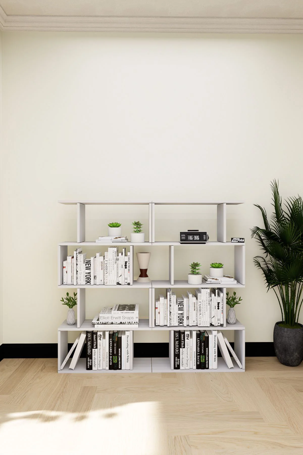 Derbent 4 Raflı Zigzag Dekoratif Double Zigzag Kitaplık Beyaz