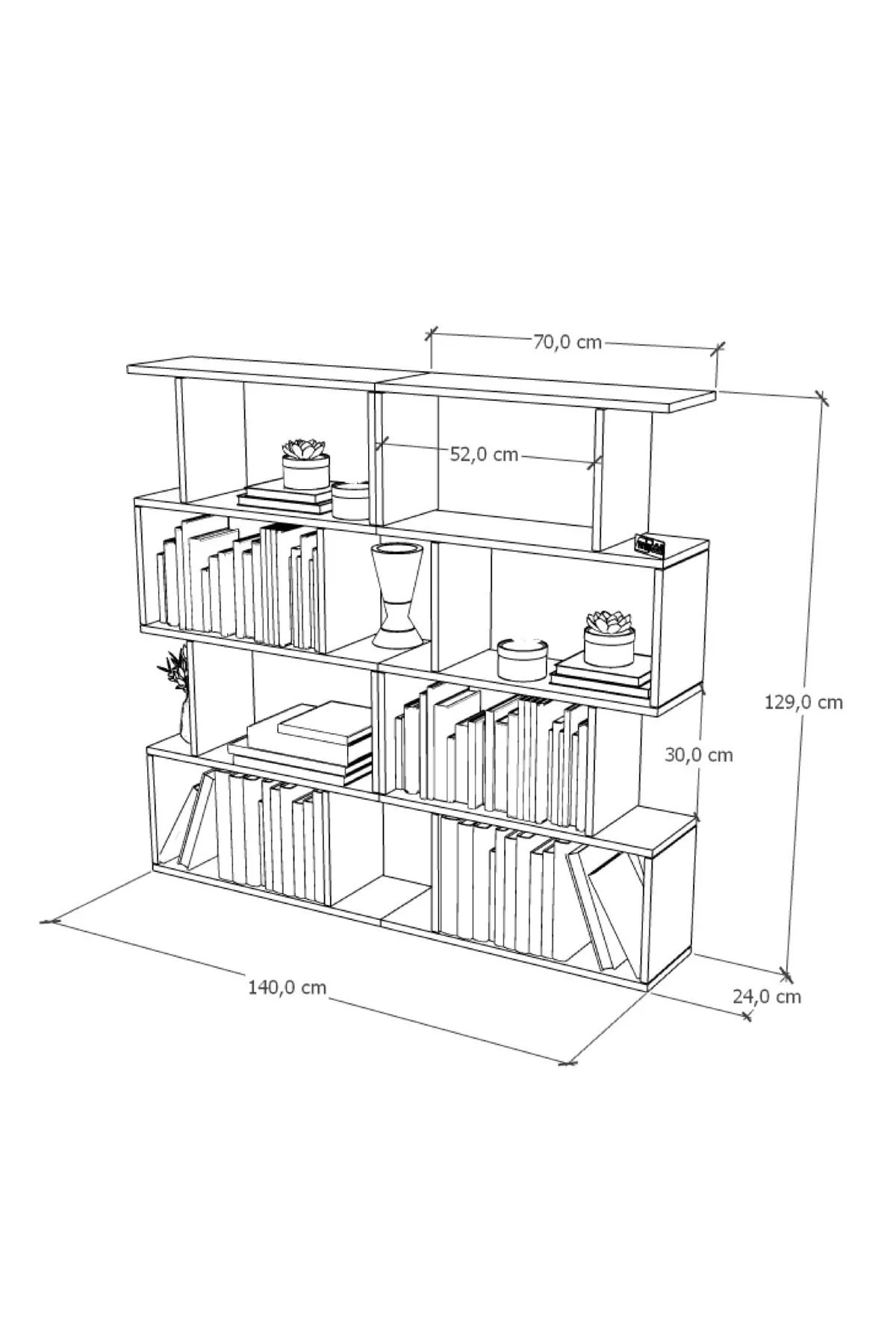 Derbent 4 Raflı Zigzag Dekoratif Double Zigzag Kitaplık Beyaz