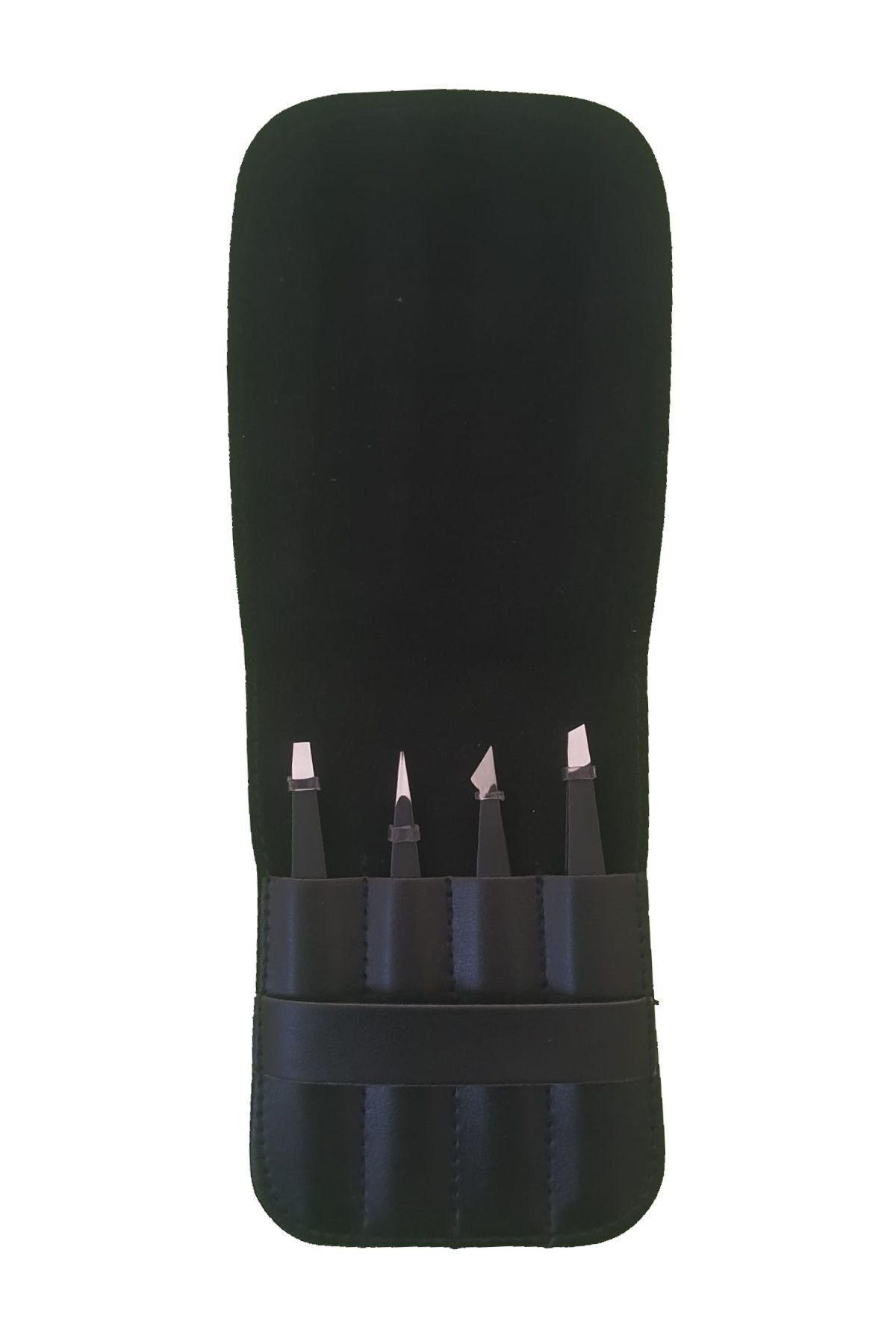 Twiezers Deri Çantalı 4'Lü Paslanmaz Çelik Cımbız Seti - Siyah/Siyah