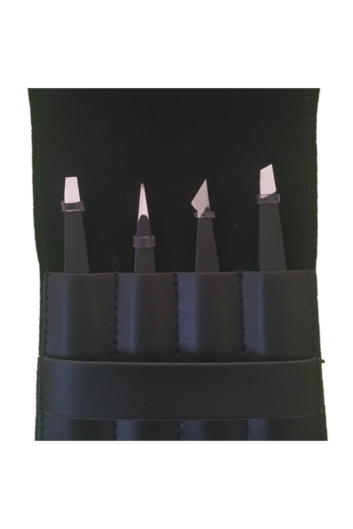 Twiezers Deri Çantalı 4'Lü Paslanmaz Çelik Cımbız Seti - Siyah/Siyah