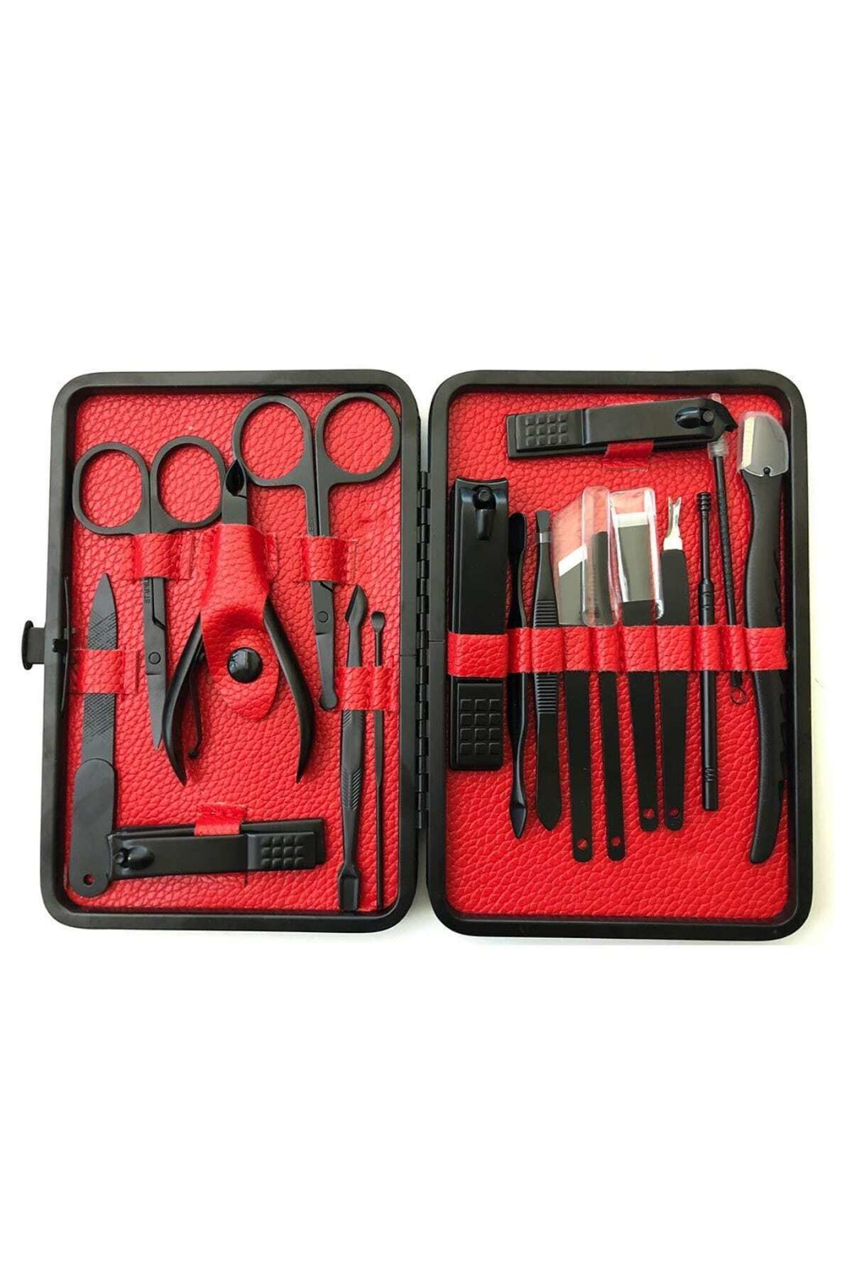 Deri Çantalı Siyah Paslanmaz Çelik 17 Parça Manikür Pedikür Seti 