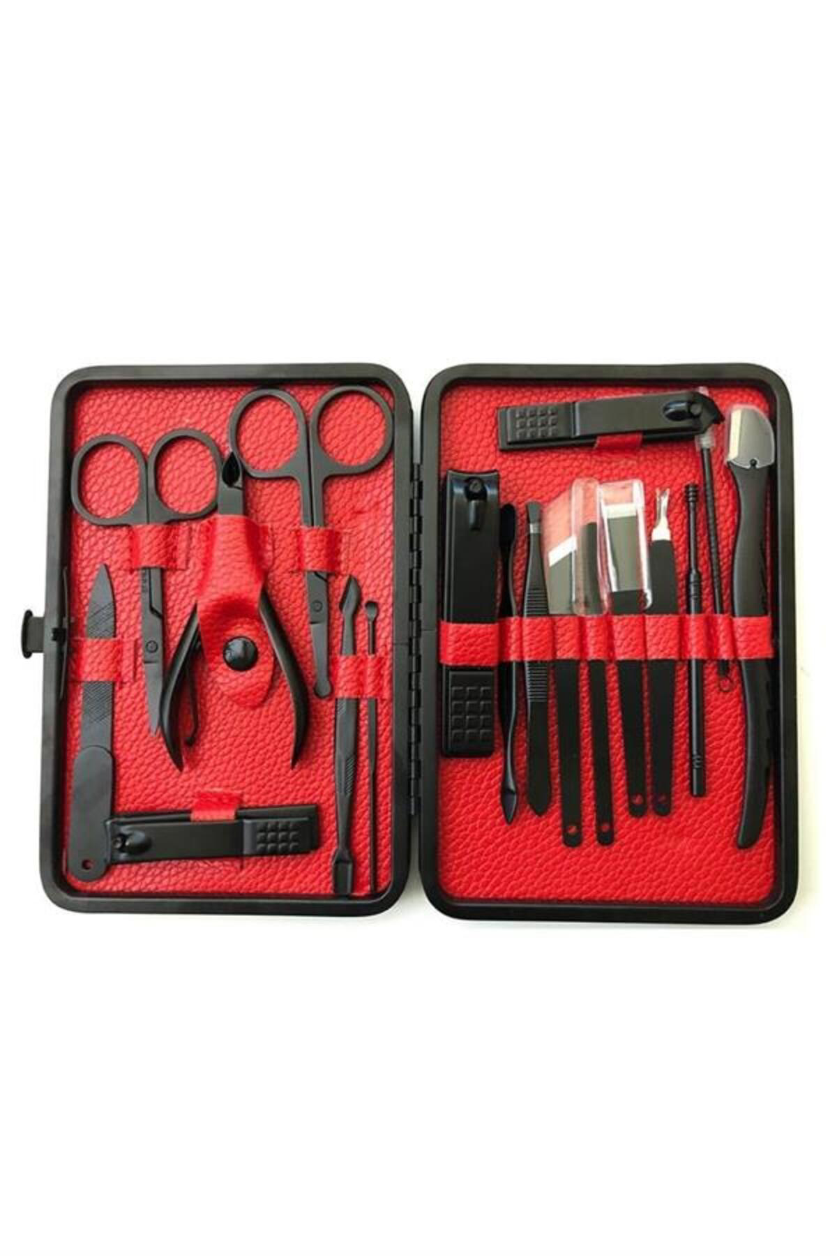 Deri Çantalı Siyah Paslanmaz Çelik 17 Parça Manikür Pedikür Seti 
