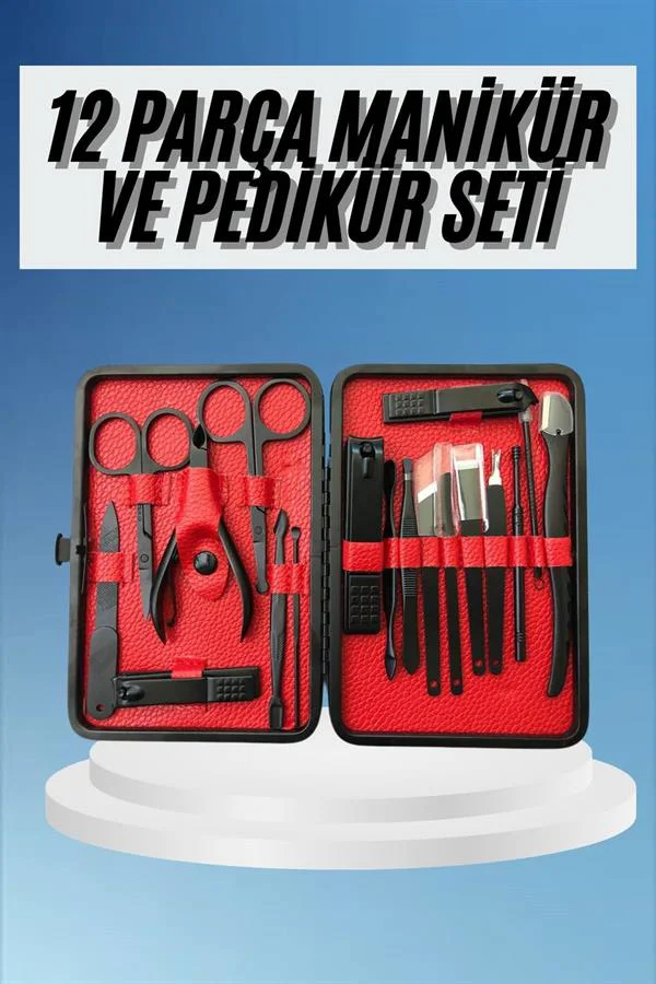 Deri Çantalı Siyah Paslanmaz Çelik 17 Parça Manikür Pedikür Seti