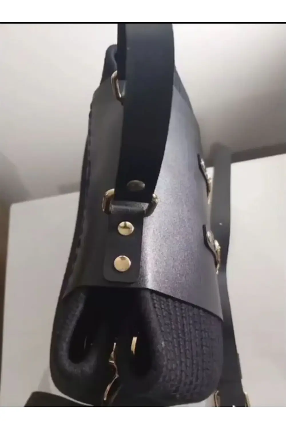 Deri detaylı el yapımı hasır el çantası kol çantası