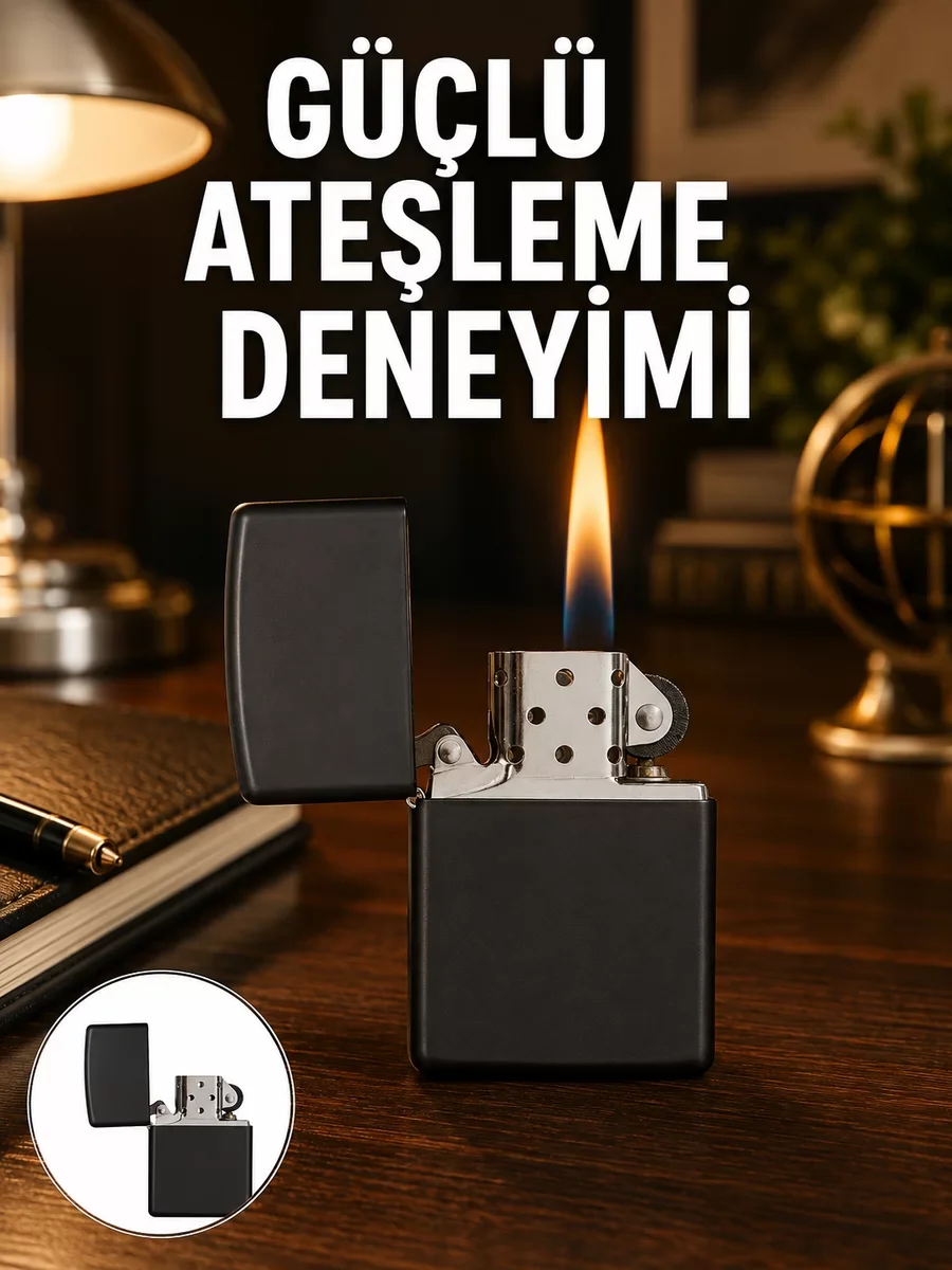Deri Kaplı Parlak Siyah Doldurulabilir Çakmak - Hediye Eşya ve Stilinize Zarif Katkı