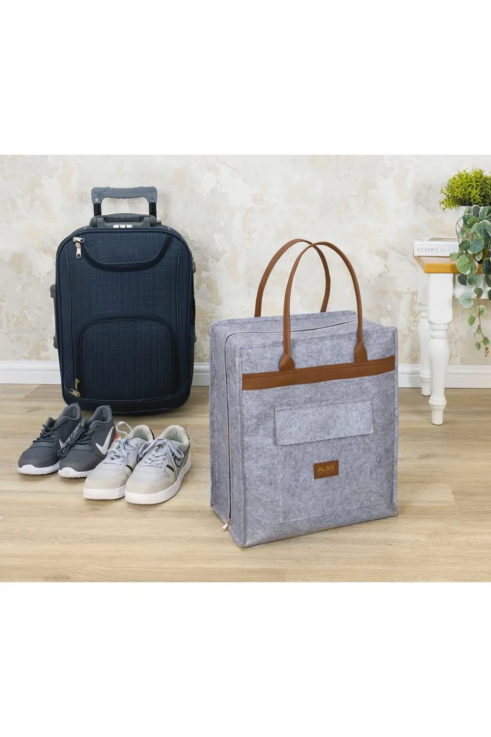 Deri Kulplu Ayakkabı Hurcu Seyehat Çantası Gri