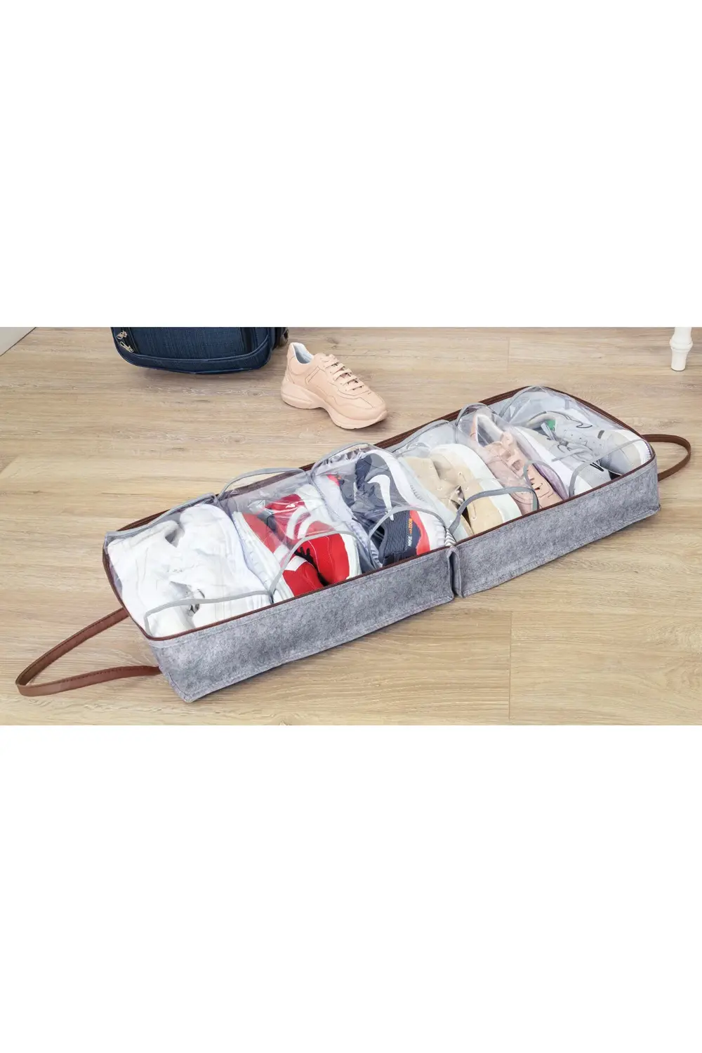 Deri Kulplu Ayakkabı Hurcu Seyehat Çantası Gri