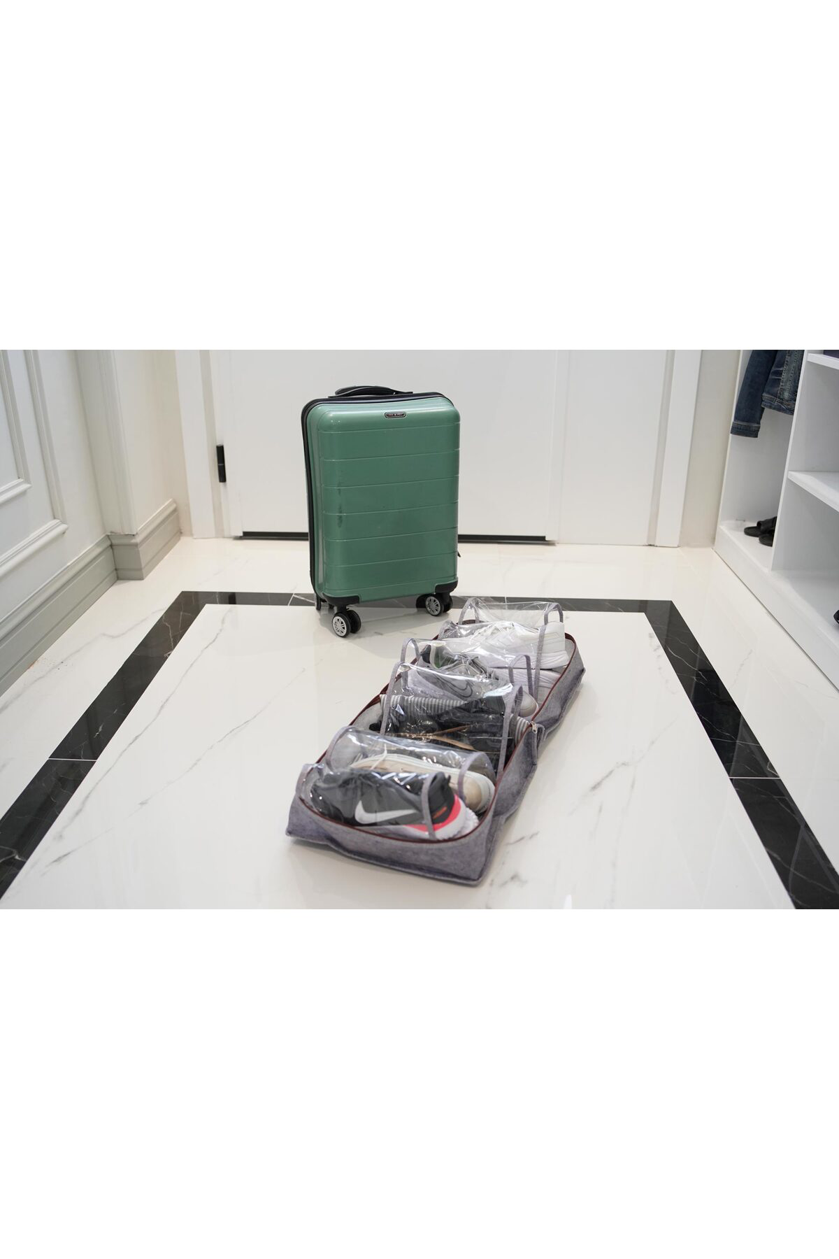 Pazar Kapısı Deri Kulplu Ayakkabı Hurcu Seyehat Çantası Gri