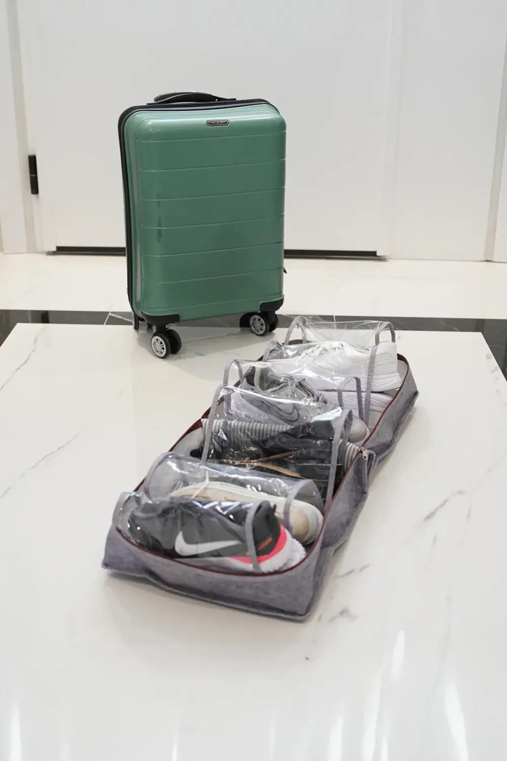 Deri Kulplu Keçe Ayakkabı Organizeri, Seyahat Çantası Uyumlu, 35x