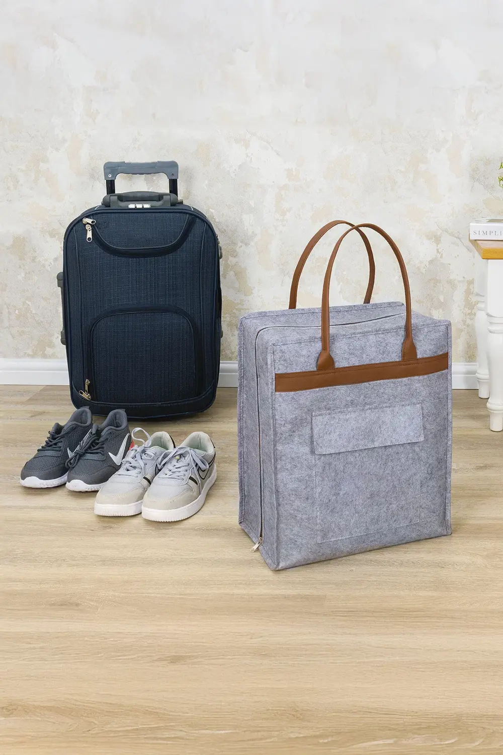 Deri Kulplu Keçe Ayakkabı Organizeri, Seyahat Çantası Uyumlu, 35x