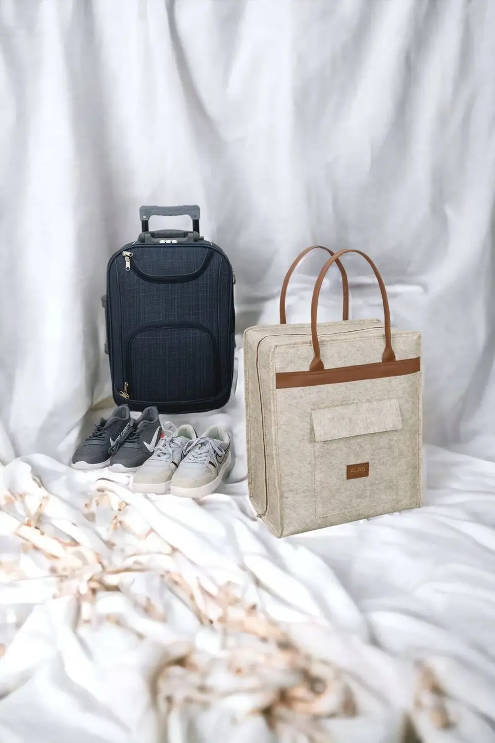 Deri Kulplu Keçe Ayakkabı Organizeri, Seyahat Çantası Uyumlu, 35x