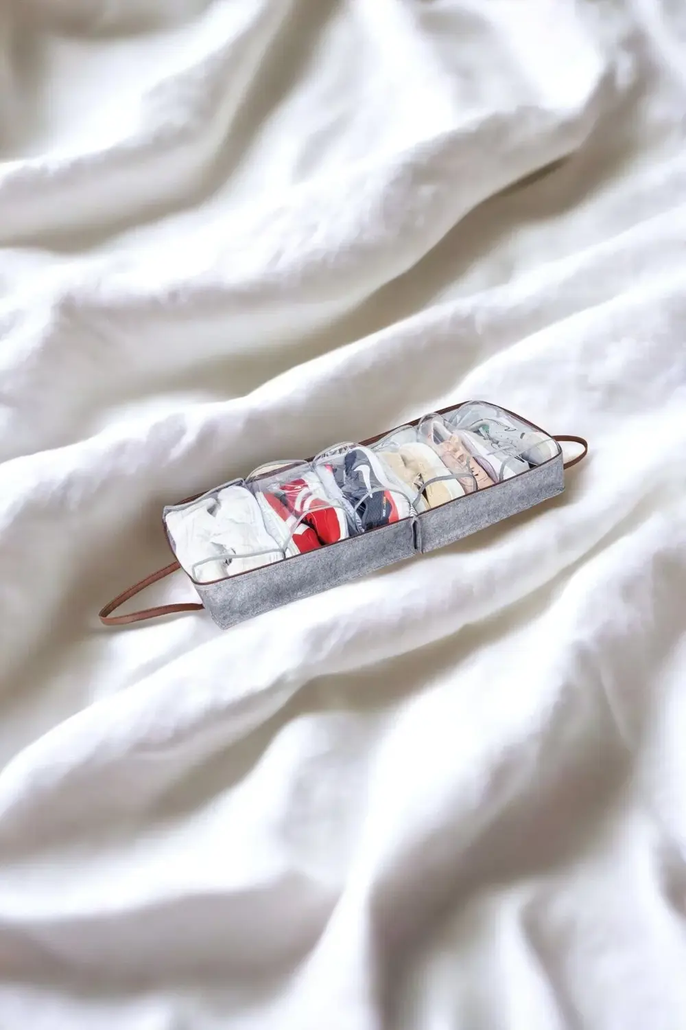 Deri Kulplu Keçe Ayakkabı Organizeri, Seyahat Çantası Uyumlu, 35x