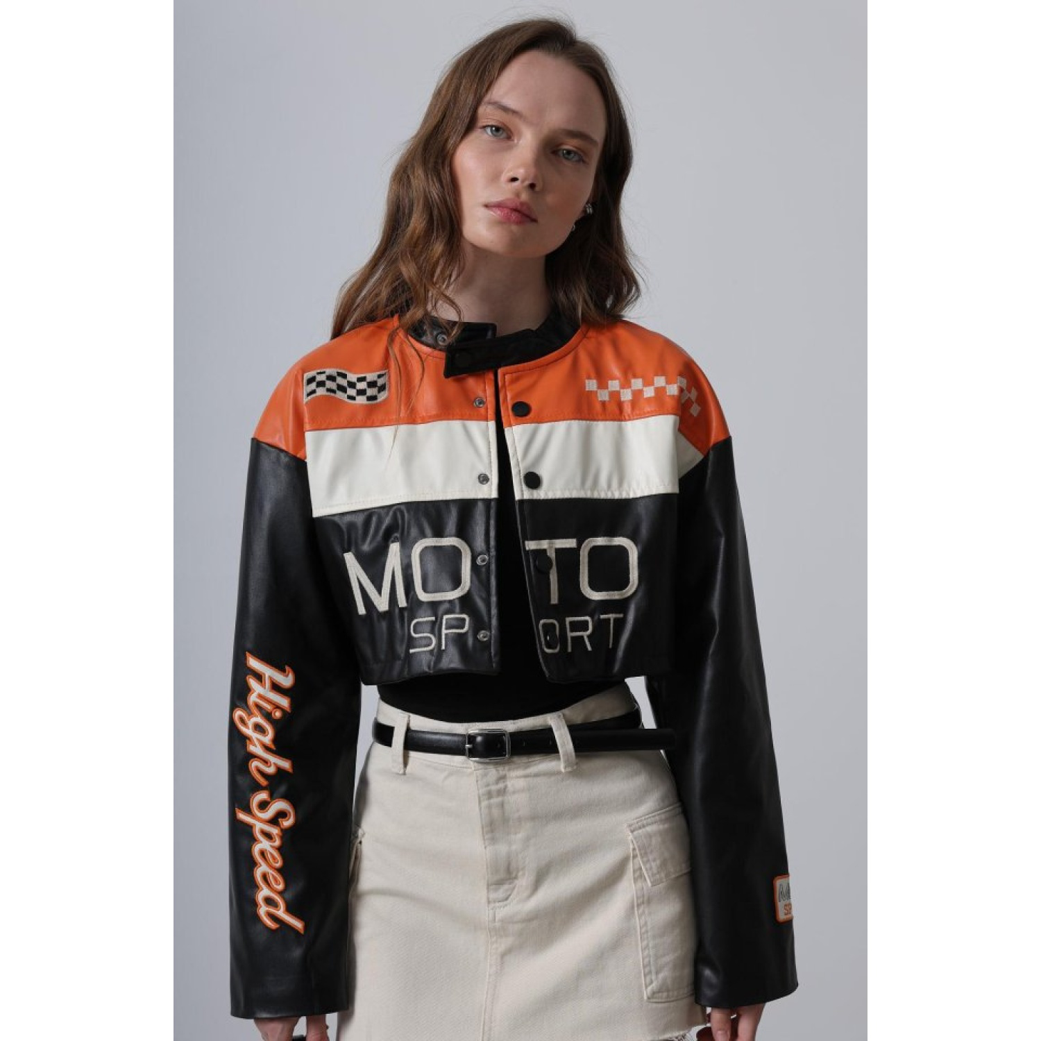 Deri Motor Biker - Siyah-Turuncu