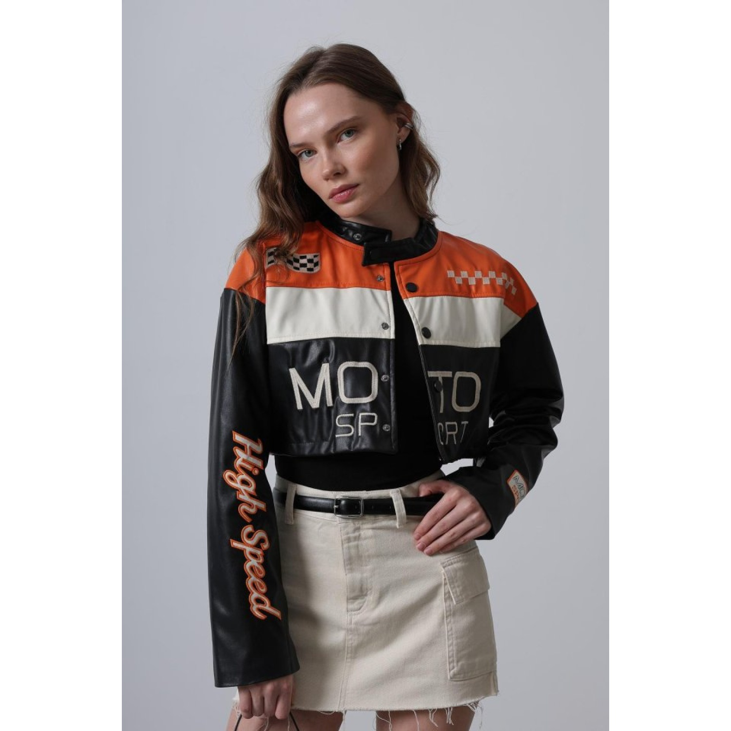 Deri Motor Biker - Siyah-Turuncu