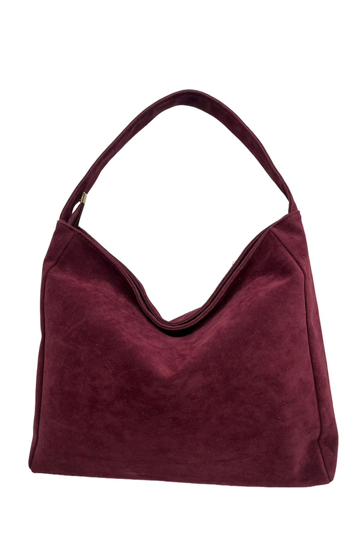 Hbs Çanta Bordo Deri Sapli Süet Omuz Geniş Çanta