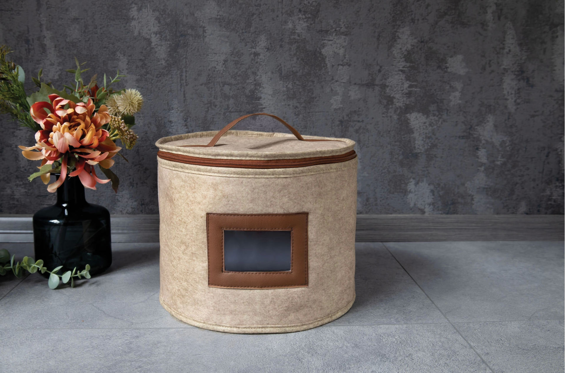 Deri Şeritli Pencereli Yuvarlak Çok Amaçlı Düzenleyici Organizer